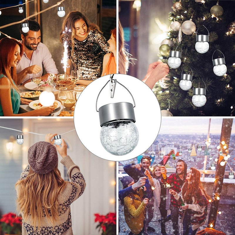 SUNWIND Hanging Solar Ball Lights Outdoor - 8 Pack Cracked Glass Decorative Garden Lights Waterproof Solar Lanterns for Yard, Patio, Fence, Tree, or Holiday Decoration(White) - Image 5